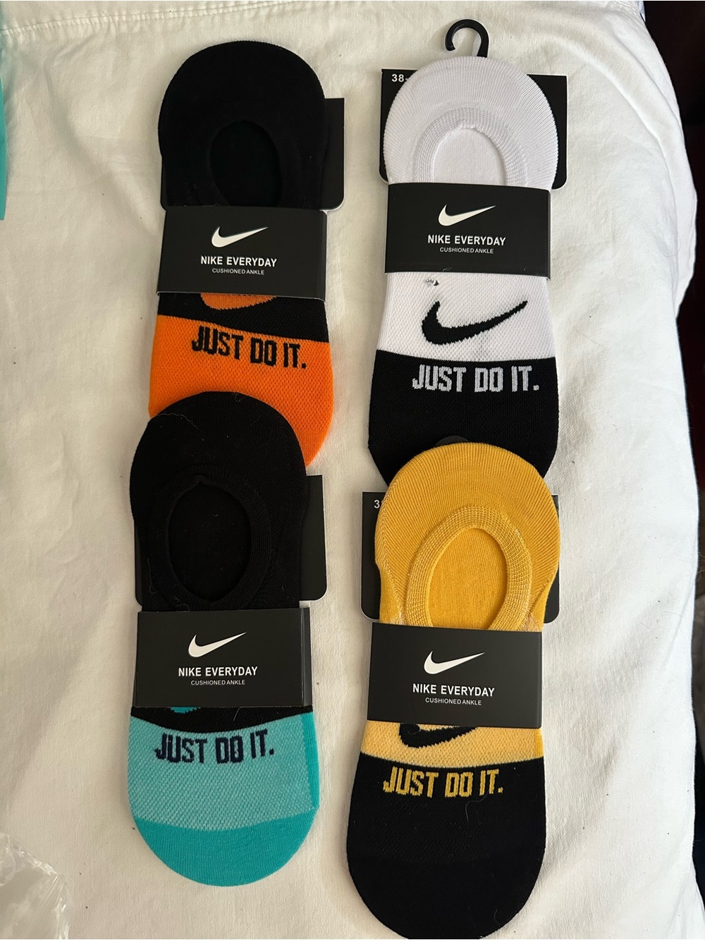 Nike No-Show Athletic Socks Pack — Black, Orange, White, Teal, Yellow